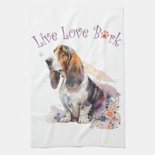 Basset Hound Dog Mum Floral Tea Towel