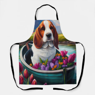 Basset Hound Dog on a Paddle: A Scenic Adventure Apron