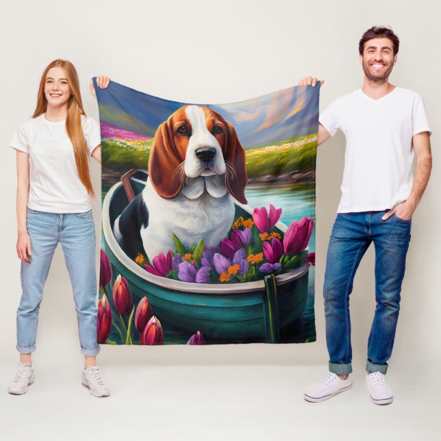 Basset Hound Dog on a Paddle: A Scenic Adventure Fleece Blanket (In Situ)