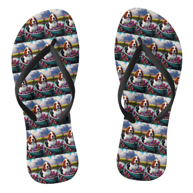 Basset Hound Dog on a Paddle: A Scenic Adventure Flip Flops (Footbed)