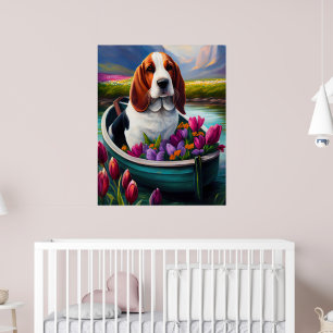 Basset Hound Dog on a Paddle: A Scenic Adventure Poster