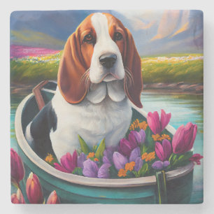 Basset Hound Dog on a Paddle: A Scenic Adventure Stone Coaster