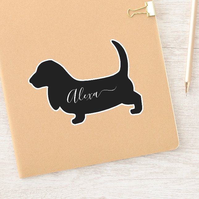 basset hound dog personalised your name sticker (Notebook)