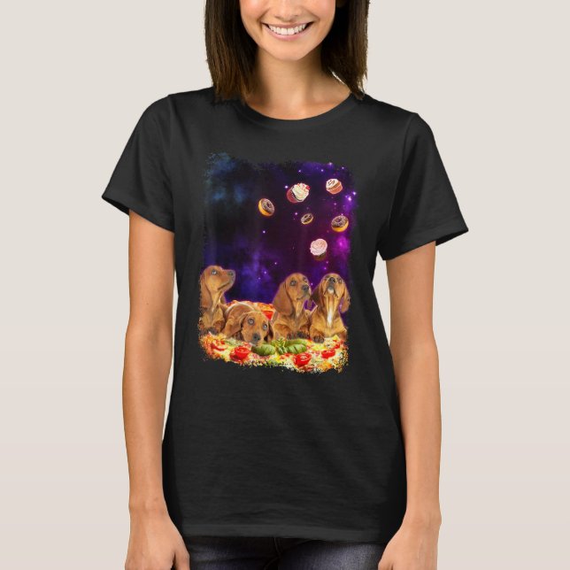 Basset Hound Dog Puppies In Space  Beagle Puppies T-Shirt (Front)
