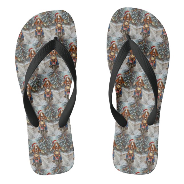 Basset Hound Dog Riding Motorcycle Christmas  Flip Flops (Footbed)