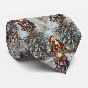 Basset Hound Dog Riding Motorcycle Christmas  Tie