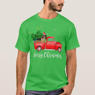 Basset Hound Dog Riding Red Truck Christmas T-Shirt