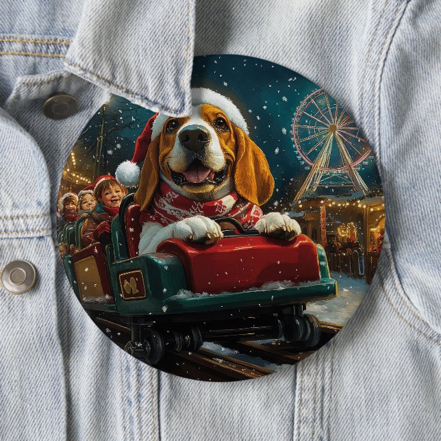 Basset Hound Dog Roller Coaster Christmas 6 Cm Round Badge (In Situ)