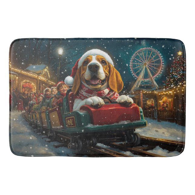 Basset Hound Dog Roller Coaster Christmas Bath Mat (Front)