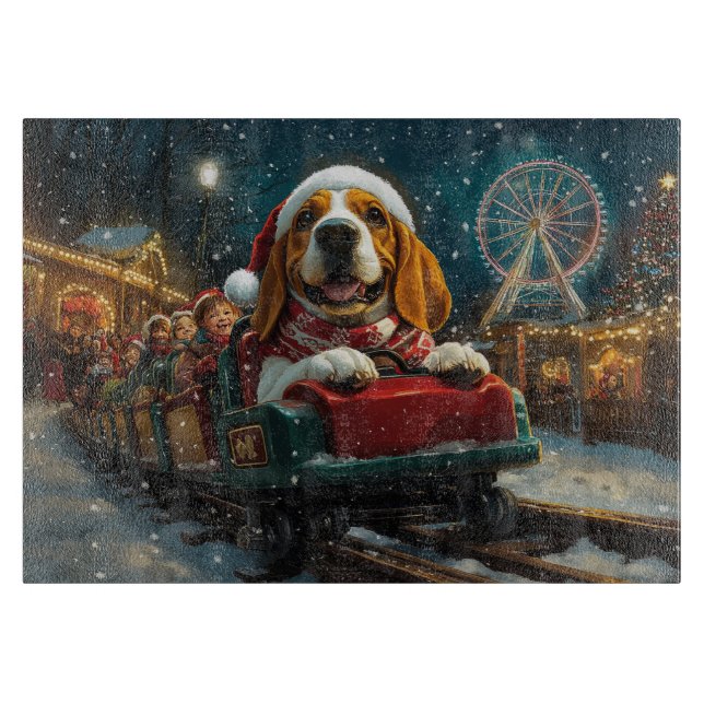 Basset Hound Dog Roller Coaster Christmas Cutting Board (Front)