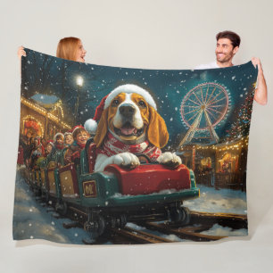 Basset Hound Dog Roller Coaster Christmas Fleece Blanket