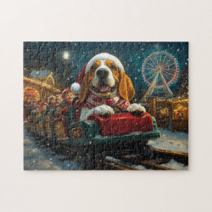 Basset Hound Dog Roller Coaster Christmas Jigsaw Puzzle