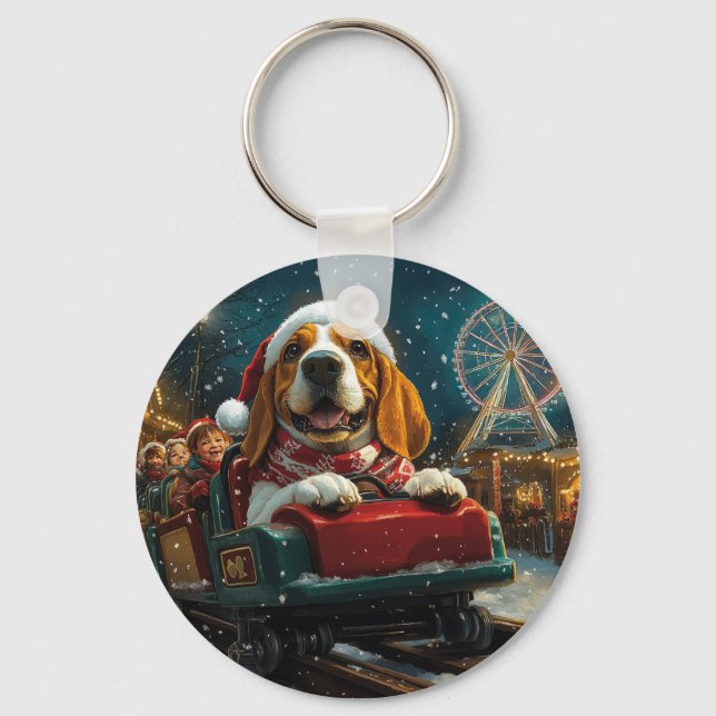 Basset Hound Dog Roller Coaster Christmas Key Ring (Front)