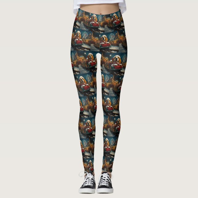 Basset Hound Dog Roller Coaster Christmas Leggings (Front)