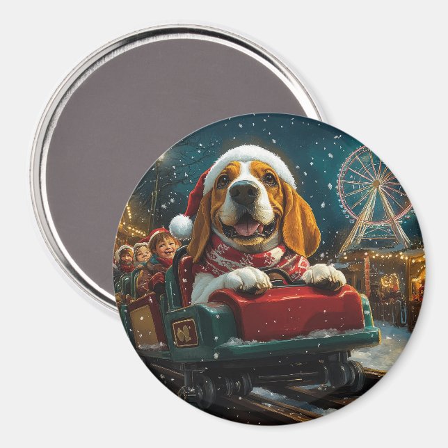 Basset Hound Dog Roller Coaster Christmas Magnet (Front/Back)