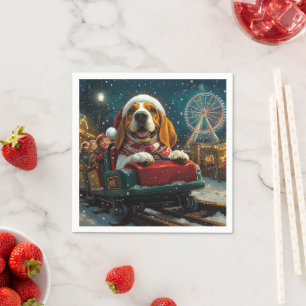 Basset Hound Dog Roller Coaster Christmas Napkin