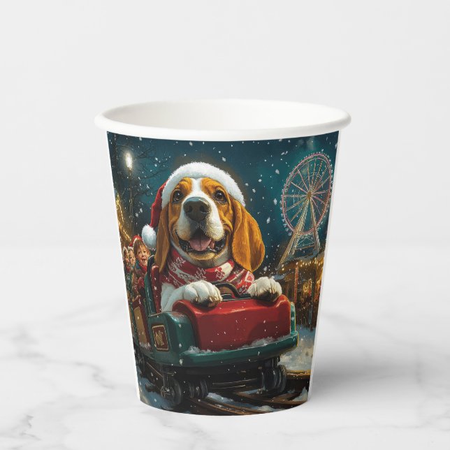 Basset Hound Dog Roller Coaster Christmas Paper Cups (Front)