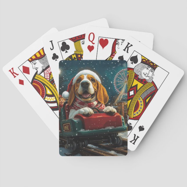 Basset Hound Dog Roller Coaster Christmas Playing Cards (Back)
