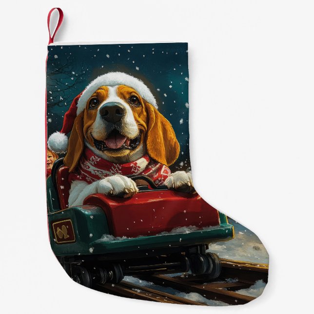Basset Hound Dog Roller Coaster Christmas Small Christmas Stocking (Front)