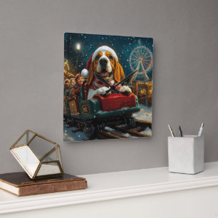 Basset Hound Dog Roller Coaster Christmas Square Wall Clock