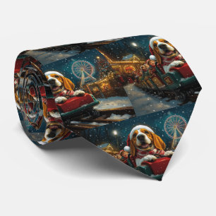 Basset Hound Dog Roller Coaster Christmas Tie