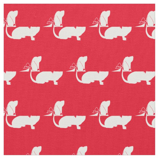 Basset Hound Dog Silhouette Pet Red Fabric (Close Up)