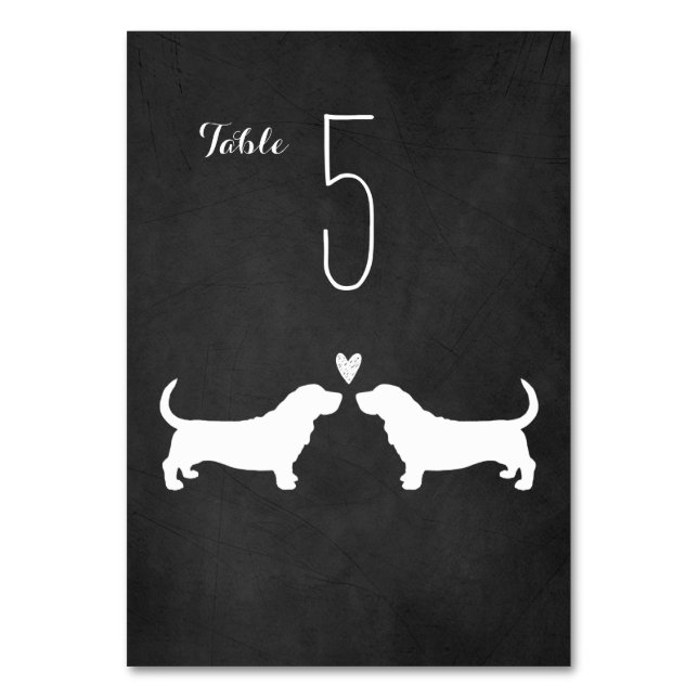 Basset Hound Dog Silhouettes Wedding Reception Table Number (Front)