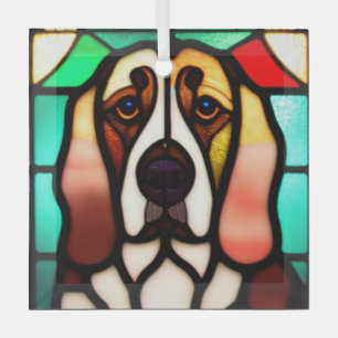 Basset Hound Dog "Stained Glass"  Glass Tree Decoration