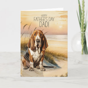 Basset Hound Dog Sunset Beach Father's Day Holiday Card