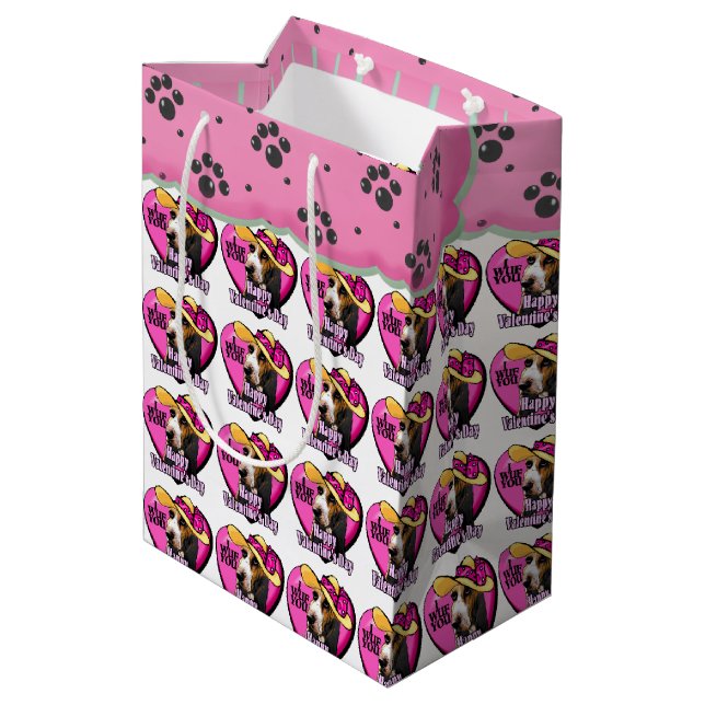 Basset Hound Dog Valentine's Day Medium Gift Bag (Back Angled)