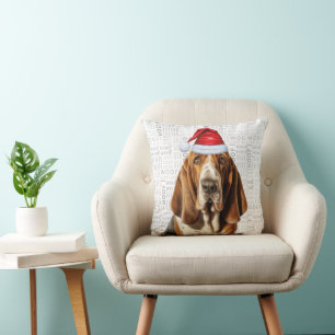 Basset Hound Dog Watercolor Christmas Cushion