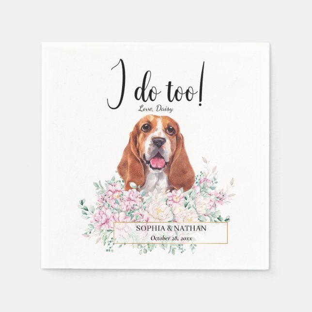 Basset Hound Dog Wedding Cocktail Napkins (Front)