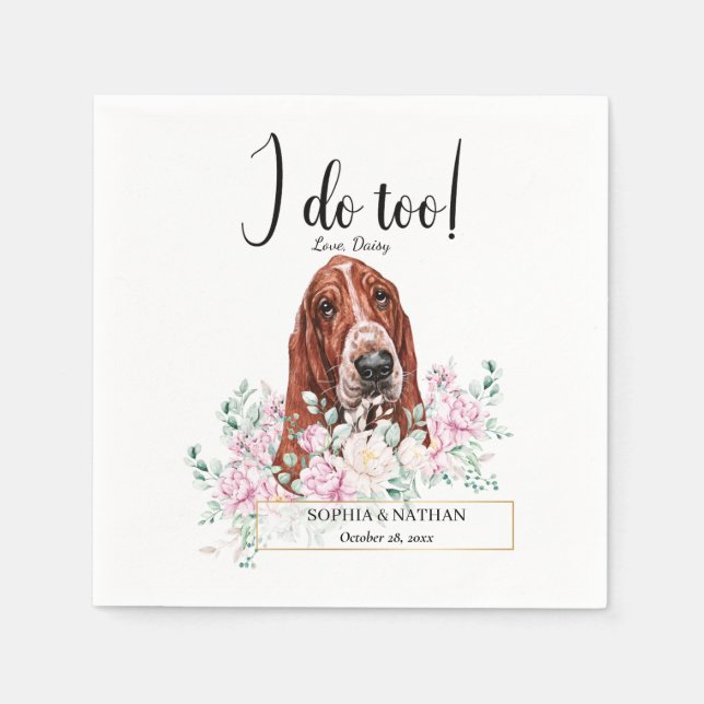 Basset Hound Dog Wedding Cocktail Napkins (Front)