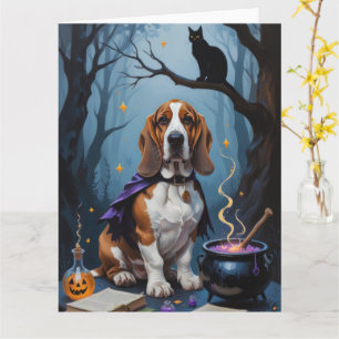 Basset Hound Dog Whimsical Halloween Painting Card