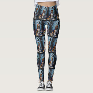 Basset Hound Dog Whimsical Halloween Painting Leggings