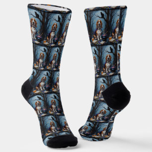 Basset Hound Dog Whimsical Halloween Painting Socks