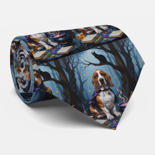 Basset Hound Dog Whimsical Halloween Painting Tie