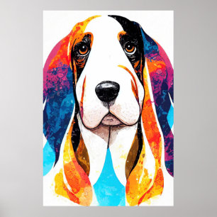Basset Hound Dog Wild Nature Animal Color Painting Poster
