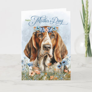 Basset Hound Dog Wildflower Mother's Day Holiday Card