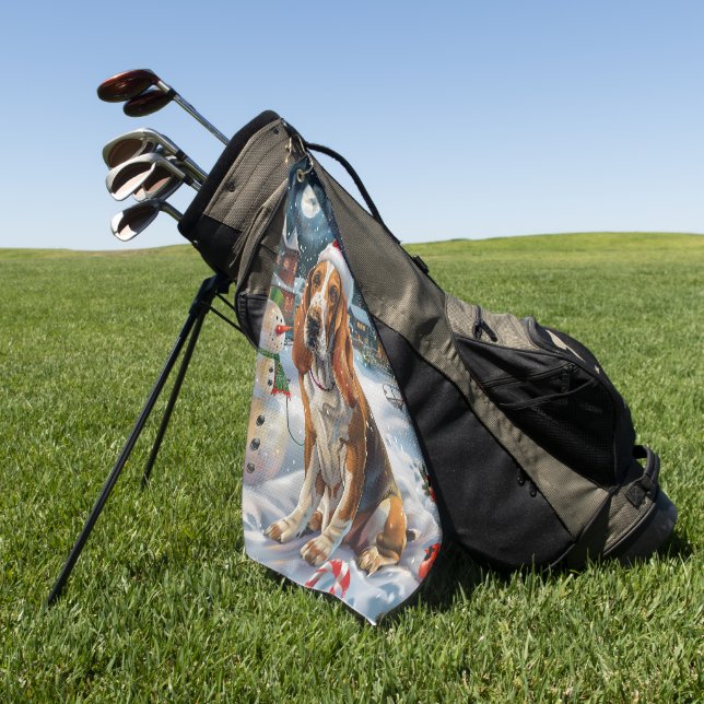 Basset Hound Dog Winter Wonderland Christmas Joy Golf Towel (Green)