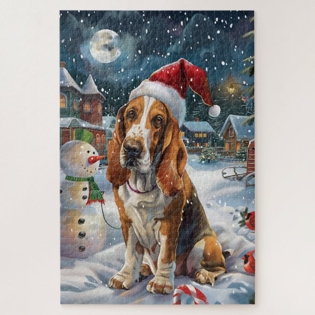 Basset Hound Dog Winter Wonderland Christmas Joy Jigsaw Puzzle (Vertical)