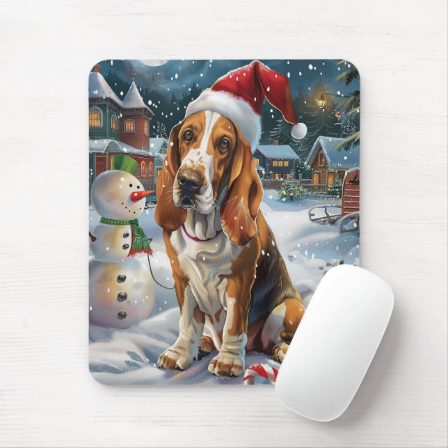 Basset Hound Dog Winter Wonderland Christmas Joy Mouse Mat (With Mouse)
