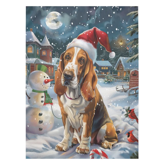 Basset Hound Dog Winter Wonderland Christmas Joy Tablecloth (Front)