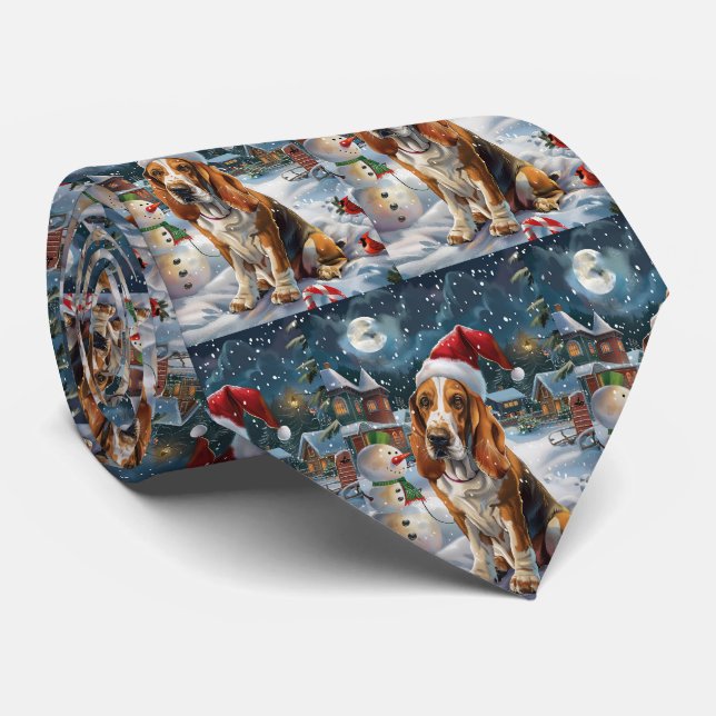 Basset Hound Dog Winter Wonderland Christmas Joy Tie (Rolled)