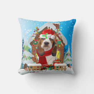 Basset Hound dog with Christmas gifts Cushion