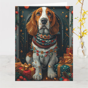 Basset Hound Dog With Christmas Gifts Fireplace Card
