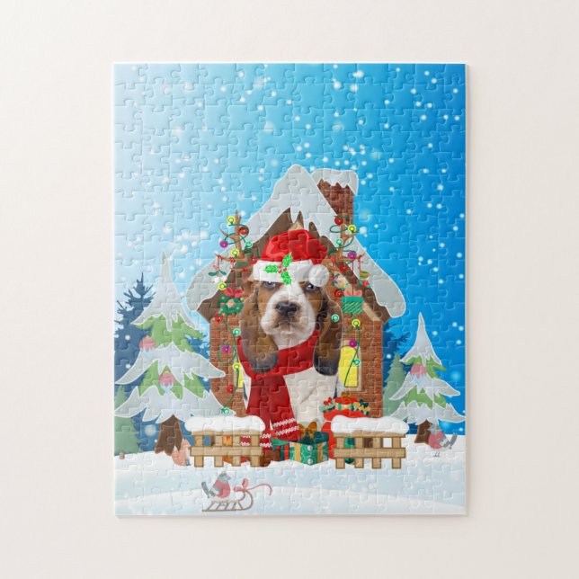 Basset Hound dog with Christmas gifts Jigsaw Puzzle (Vertical)