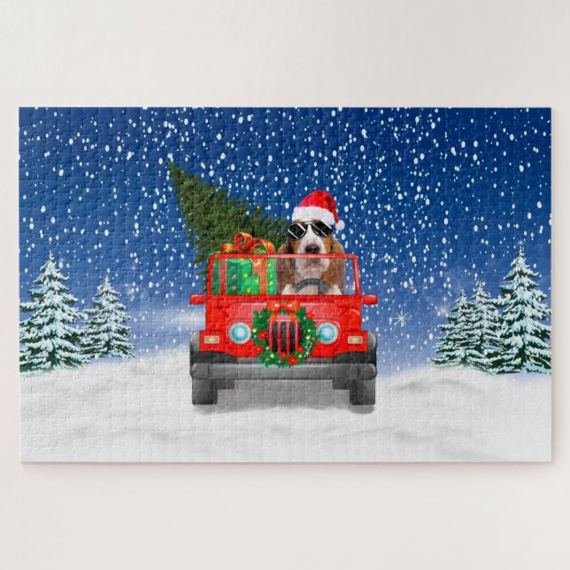 Basset Hound dog with Christmas gifts Jigsaw Puzzle (Horizontal)