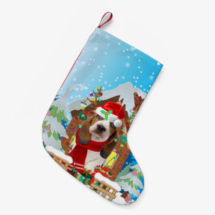 Basset Hound dog with Christmas gifts Small Christmas Stocking
