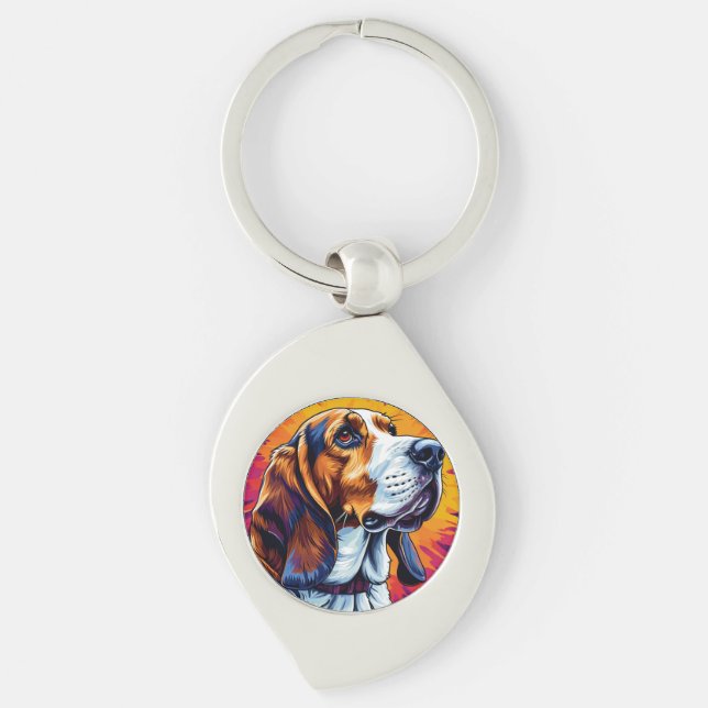 Basset Hound dog with Colourful Background Key Ring (Front)